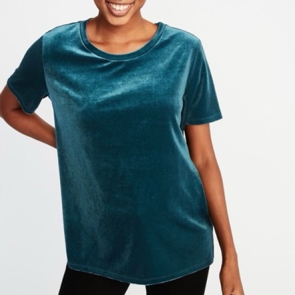 Old Navy Velour Velvet Short Sleeve Flowy Top Teal Blue Sz XL Boho Western Rodeo - Picture 2 of 7